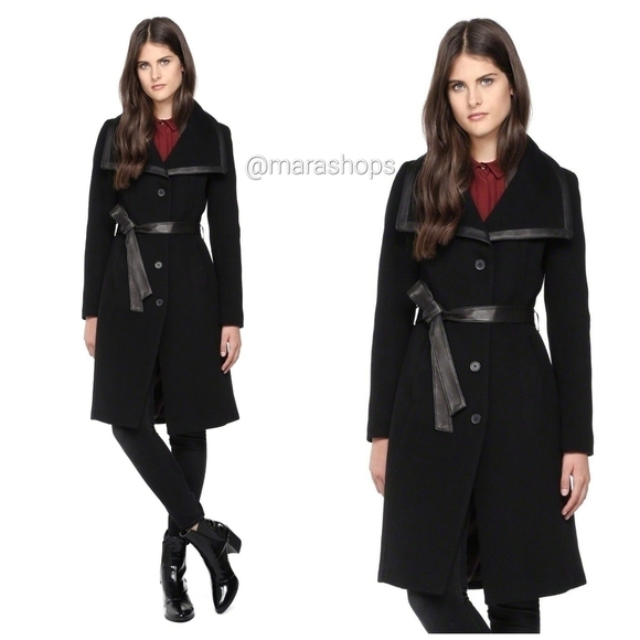 Soia & Kyo Wool Leather Trim Coat - Picture 1 of 6
